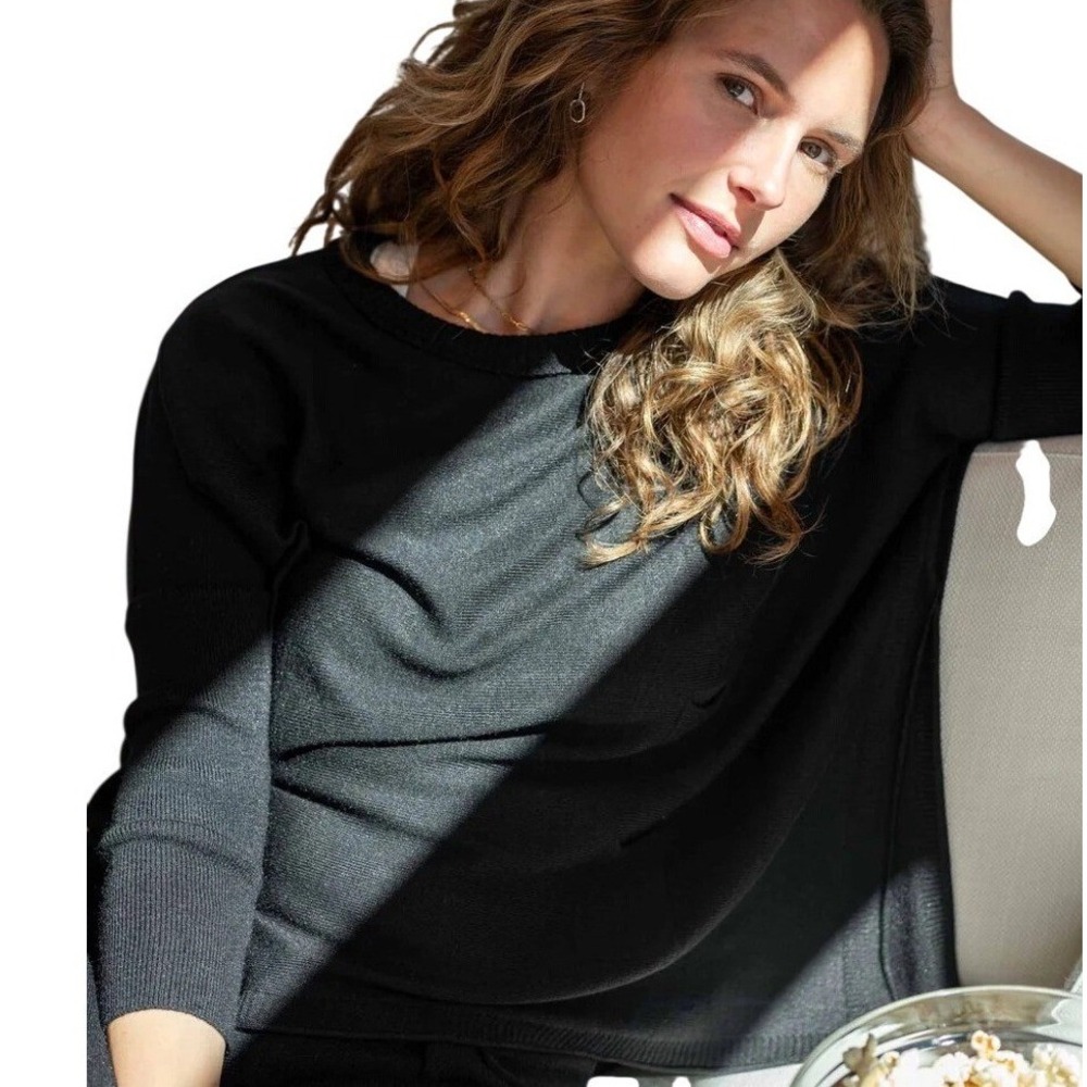 Mer Sea Catalina Sweater Classic Black Crew Neck Long‎ Sleeve Pockets One size